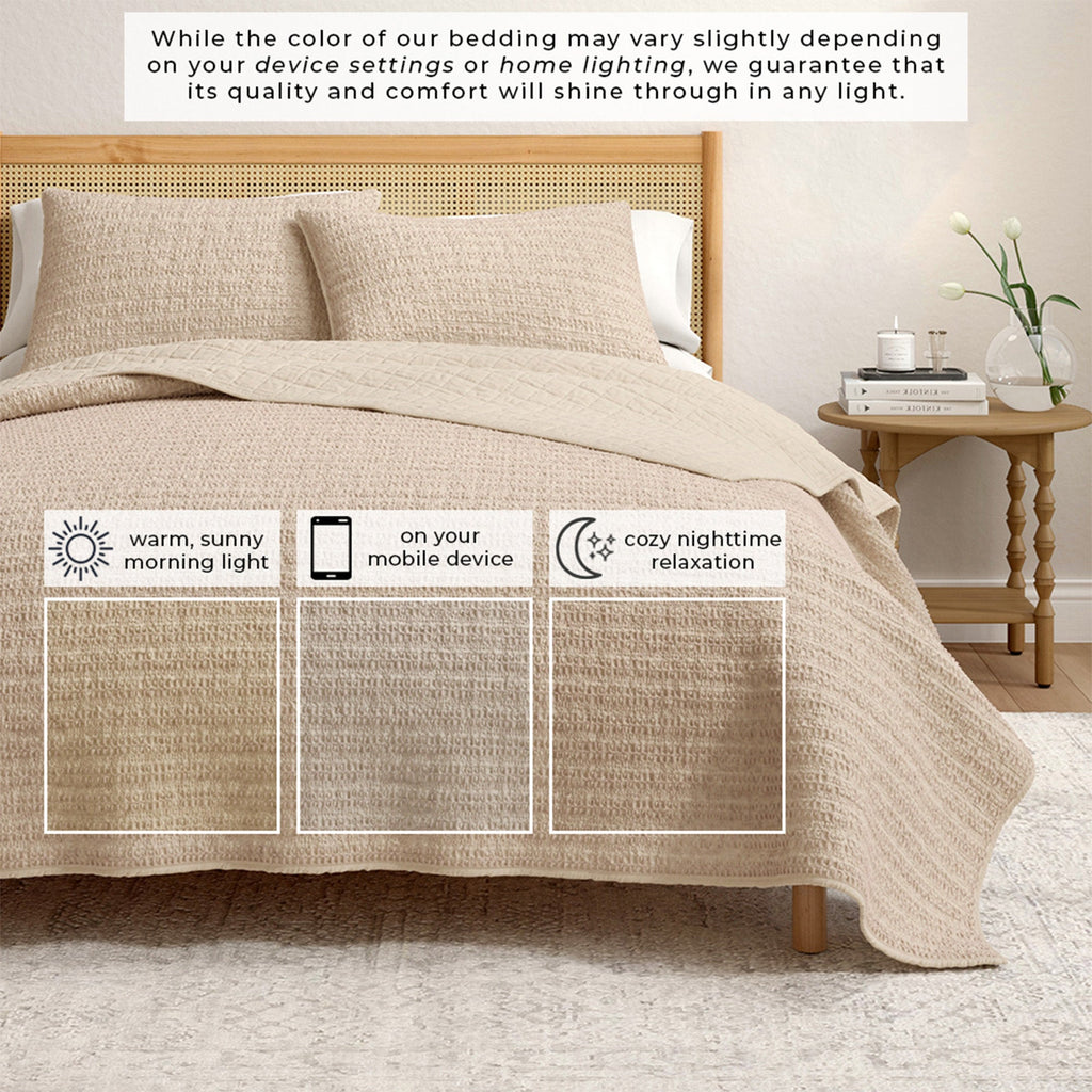 100% Cotton Honeycomb Waffle Garment Washed Quilt Set - Genevieve Collection